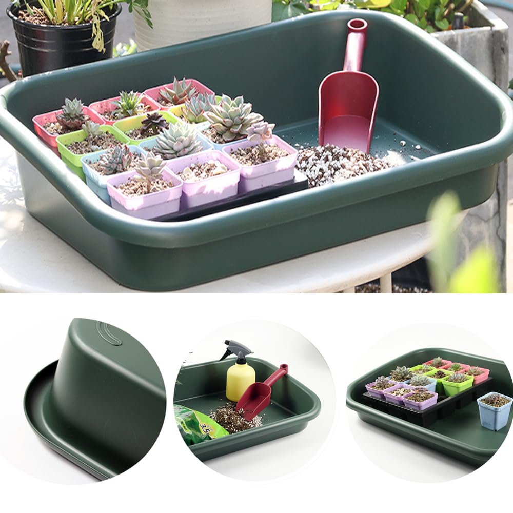 Defemim Garden Tidy Tray, Multifunctional One Piece Potting Tray for Seeding, Mixing, Growing and Pot Storage, Succulent and Cactus Soil Potting Mix Tray 23"x16.4"x4.3",Green