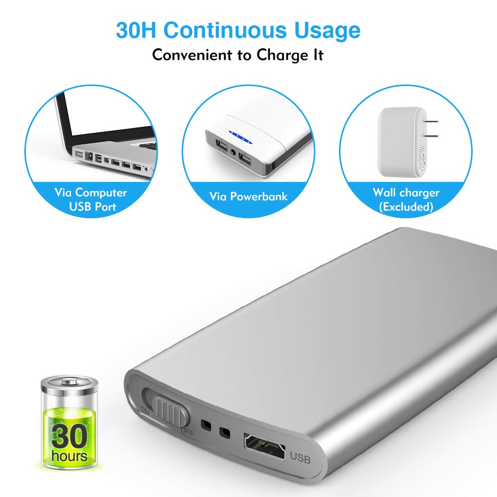 TEC.BEAN 24 Modes Tens Unit Muscle Stimulator, Rechargeable Tens Machine with 8 Electrode Pads (American Gel), Electric Pulse Massager for Pain Relief Therapy（Silver