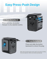 Universal Travel Adapter, VINTAR 35.5W International Power Adapter with 3 USB A QC and 2 USB C PD, All in One Plug Adapter Worldwide Travel Essentials for EU/UK/USA/AUS(Type C/G/A/I), Black