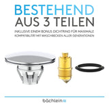 Bächlein Universal Pop Up Washbasin Plug - Chrome Drain Strainer for Washbasins - 40mm Drain Valve Plug with Hair Strainer