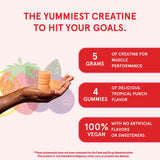 Peach Perfect Creatine Monohydrate Gummies for Women & Men, Boost Focus, Strength, and Endurance, Vegan, Gluten-Free, Non-GMO, 5 Grams of Creatine per Serving, 30 SVG, Tropical Punch