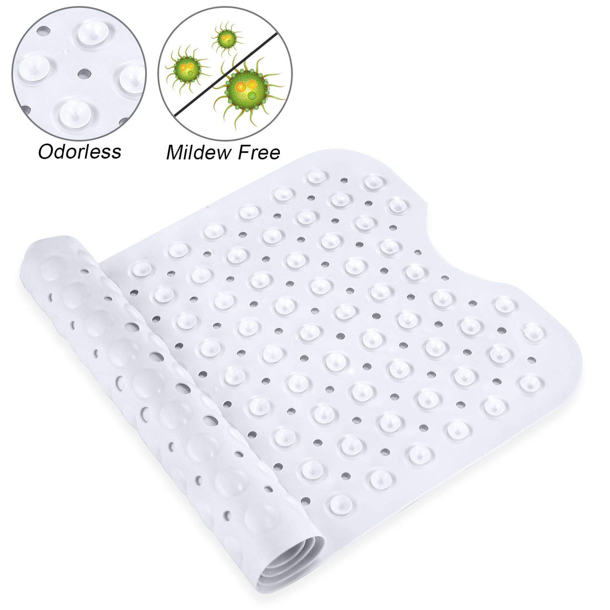 YINENN Bath and Shower Safety Mats 40x16 inch, Non Slip with Suction Cups for Bathroom Stall and Tub Floor, Extra Large and Machine Washable, Drain Holes Keep Bathtub Clean, White