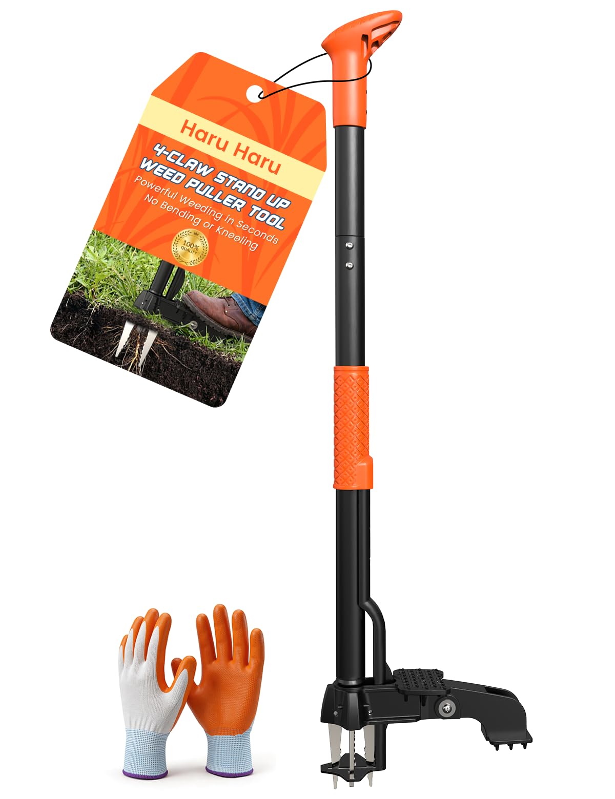 Weed Puller Tool 4-Claw Stand Up Weed Remover tools with Ergonomic Long Handle/Foldable Foot Pedal/Easy Eject,Heavy Duty Garden Weeding Tools for Dandelion,Crabgrass,Thistle–No Bending Kneeling