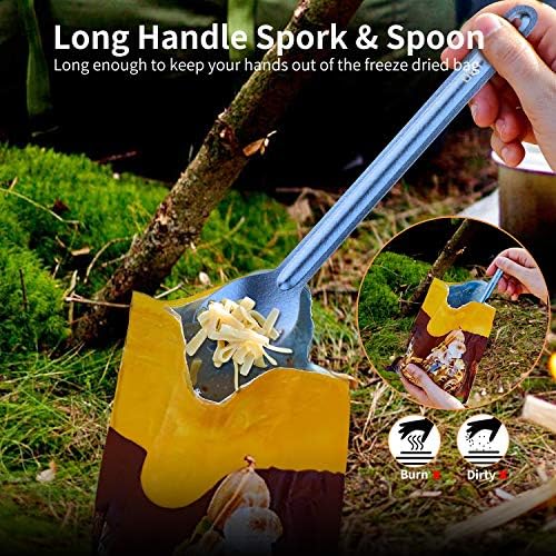 OUTXE Titanium Long Handle Spork and Spoon, 8.7-Inch Camping Set