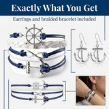 Infinity Collection Nautical Anchor Bracelet & Earrings Set, Navy & White