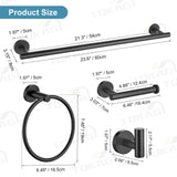 TQKAG Matte Black Bathroom Hardware Set 6-Piece Bathroom Accessory Set 23.6 Inch Round Stainless Steel Towel Bar Set Wall Mounted