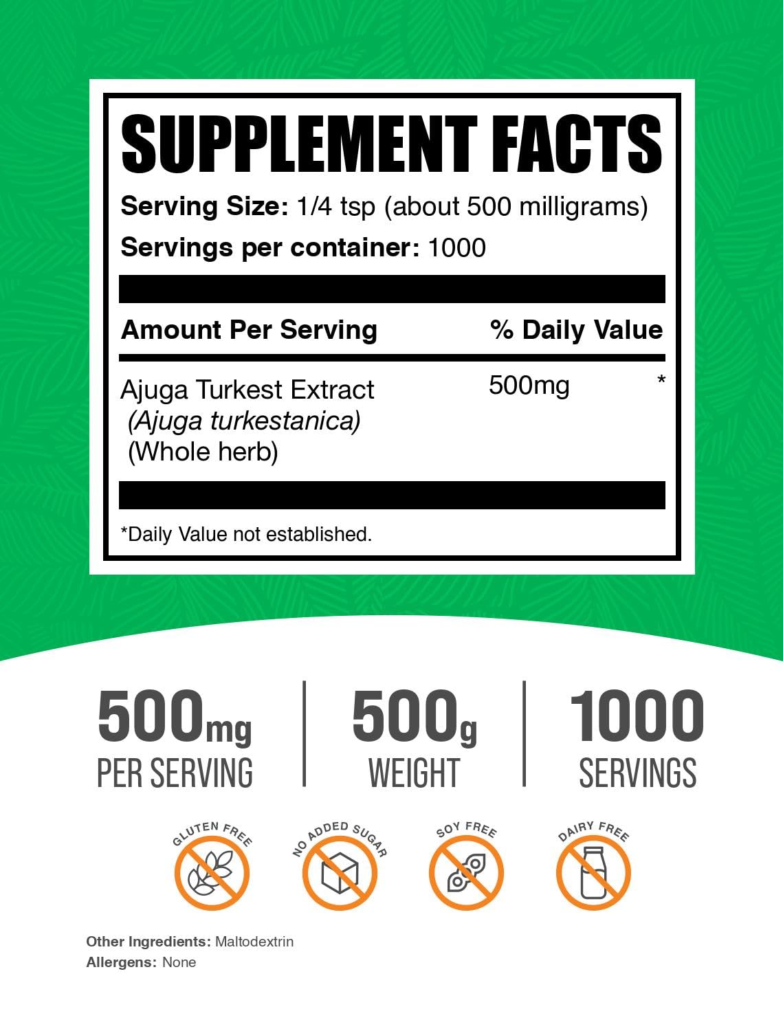BulkSupplements.com Ajuga Turkest Extract Powder - Herbal Supplement Powder, Ajuga 500mg - Pure & Gluten Free, 500mg per Serving, 500g (1.1 lbs) (Pack of 1)