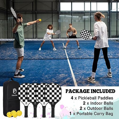 DULCE DOM Pickleball Paddles Set of 2/4 - USAPA Approved, Fiberglass Surface Pickleball Racket with 4 Indoor Outdoor Pickleball Balls and Pickleball Bag, Ideal Training Equipment Gift for Men & Women