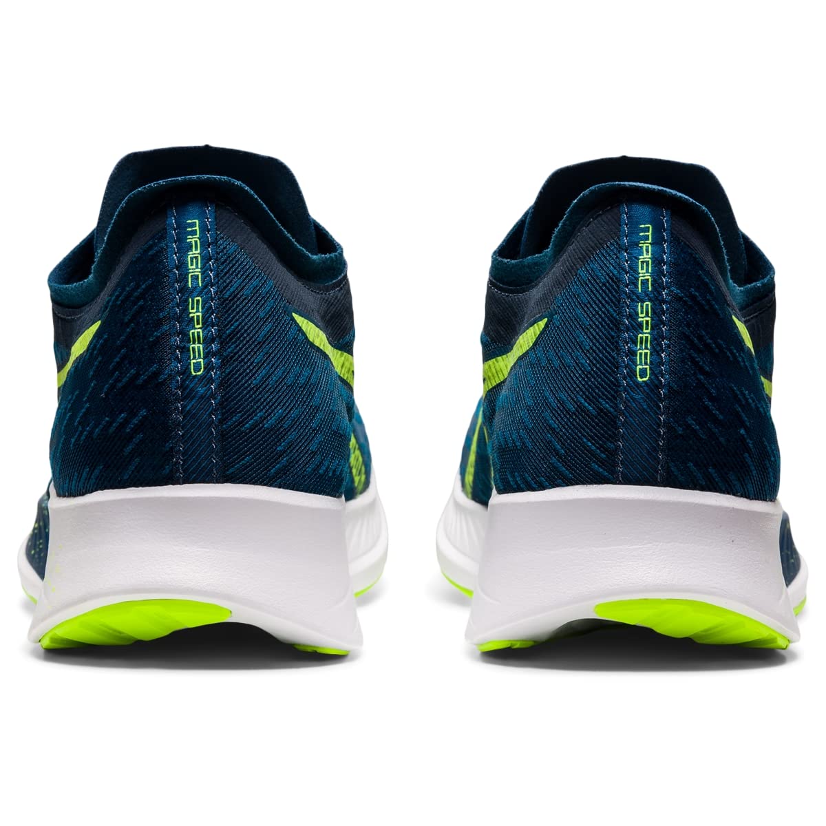 ASICS Men's Magic Speed Running Shoes, 12, MAKO Blue/Hazard Green