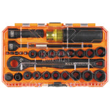 Klein Tools 65400KNECT KNECT Essential Pass Through Impact Socket Set, SAE and Metric, 90-Tooth Ratchet, MODbox Case, 3/8-Inch Drive, 28-Piece
