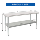 HARDURA Stainless Steel Table 24X72 Inches with Undershelf and Galvanized Legs NSF Heavy Duty Commercial Prep Work Table for Restaurant Kitchen Home and Hotel