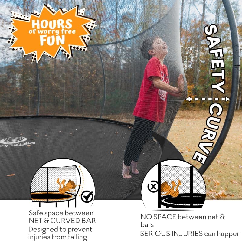 JUMPZYLLA Trampoline Outdoor 8FT 10FT 12FT 14FT 15FT 16FT with Enclosure and Ladder, ASTM Approved Recreational Trampoline for Kids and Adults, Anti-Rust Coated Frame