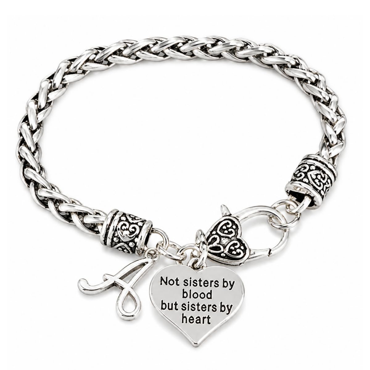 Personalized Best Friend Charm Bracelet with Letter Charm- Custom Not Sisters By Blood But Sisters By Heart Bracelet for Women- Friend Jewelry- Gift for Her