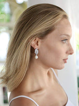 Mariell Pearl Drop & Dangle Bridal Earrings with CZ Crystal Cluster, Statement Jewelry for Bride, Mother of the Bride