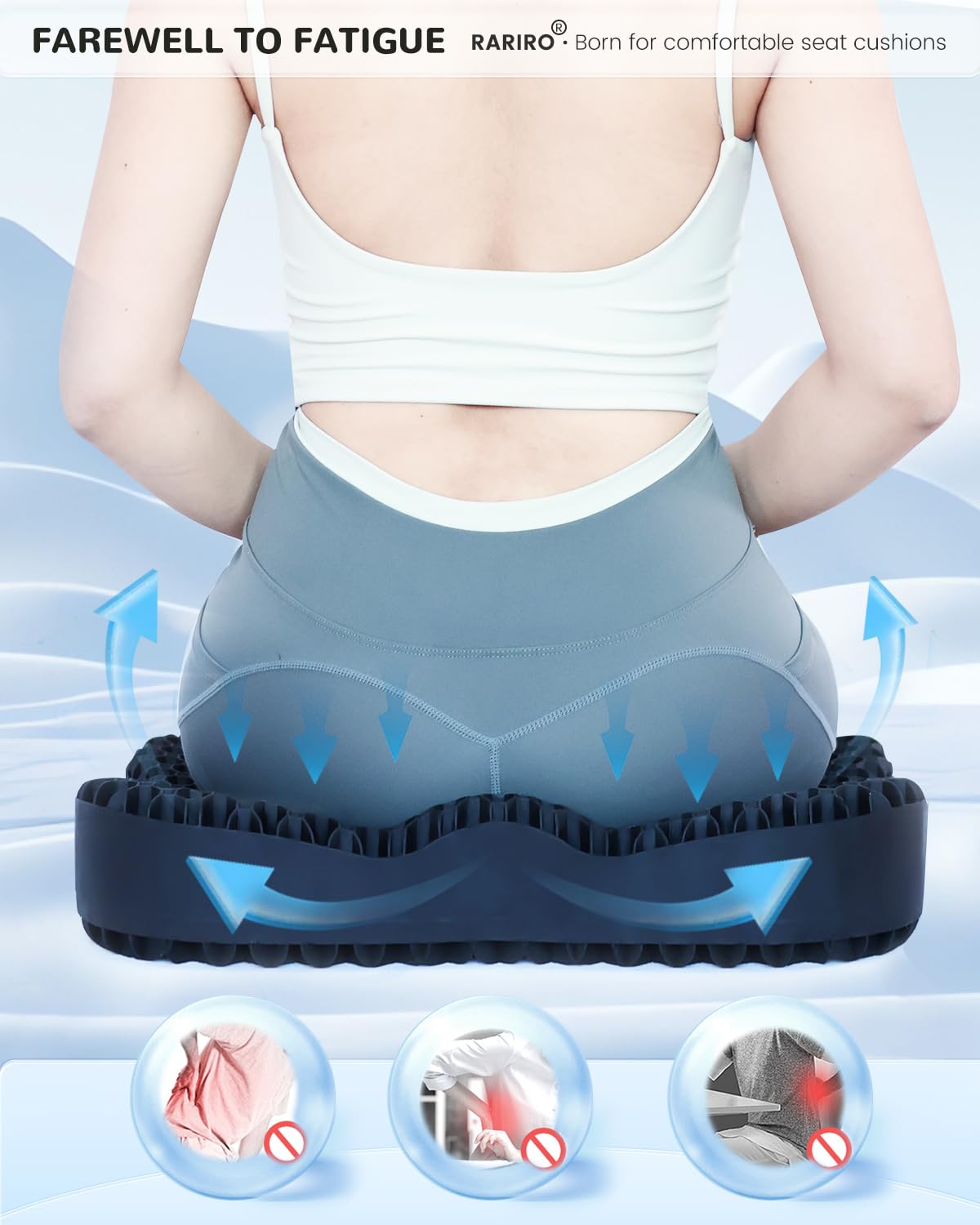 Enlarged 19.7" Gel Seat Cushion, Chair Seat Pads for Wheelchair, Gel Cushion Seat for Pressure Coccyx Sciatica Pain Relief, Egg Cushion for Car Office Chair, Cooling Cushion for Long Sitting[Black]