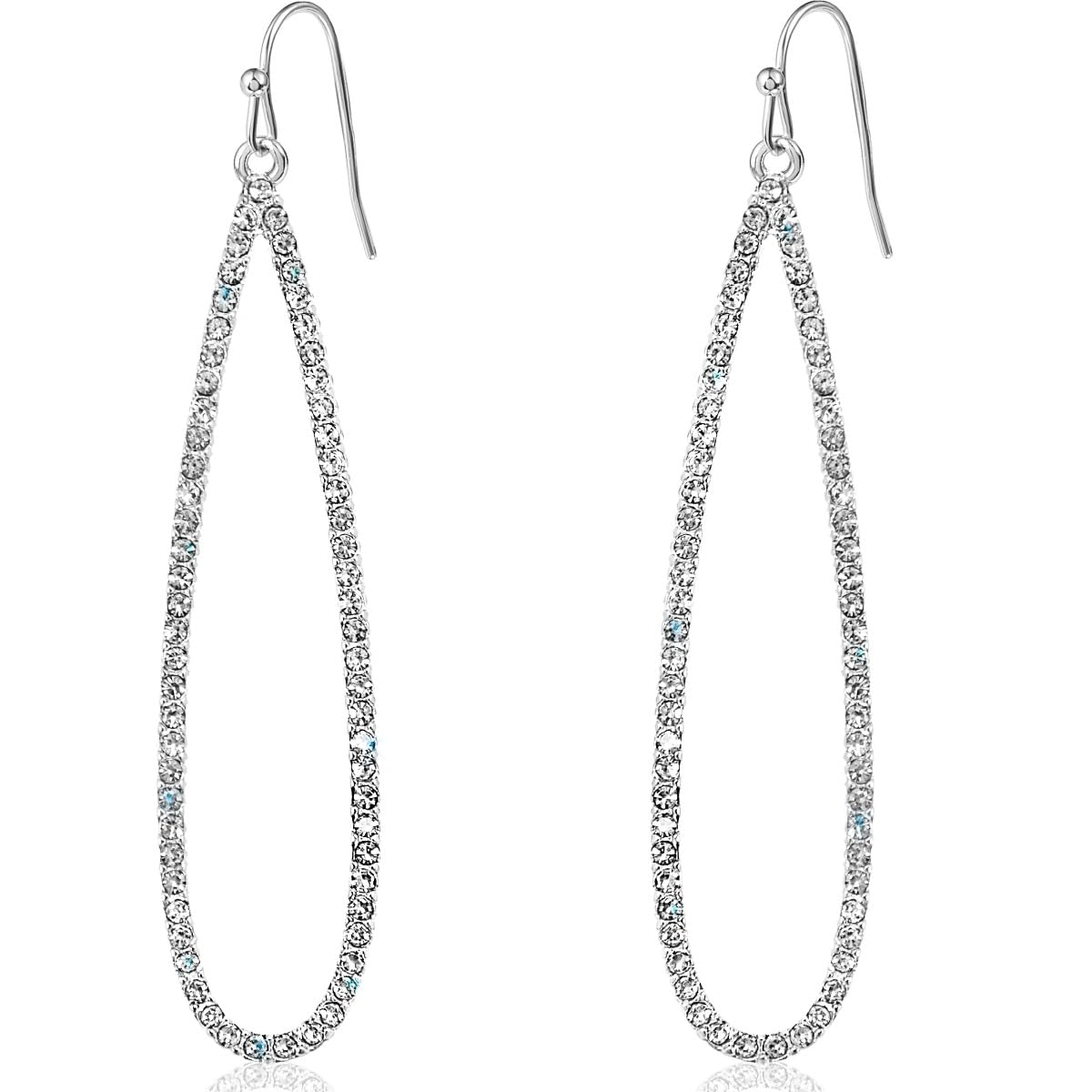 Silver Tone Long Earrings for Women, Large CZ Faux Diamond Teardrop Dangles