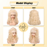 FantaLook Blonde Long Curly Wig with Bangs, Vintage Costume Wig for Women