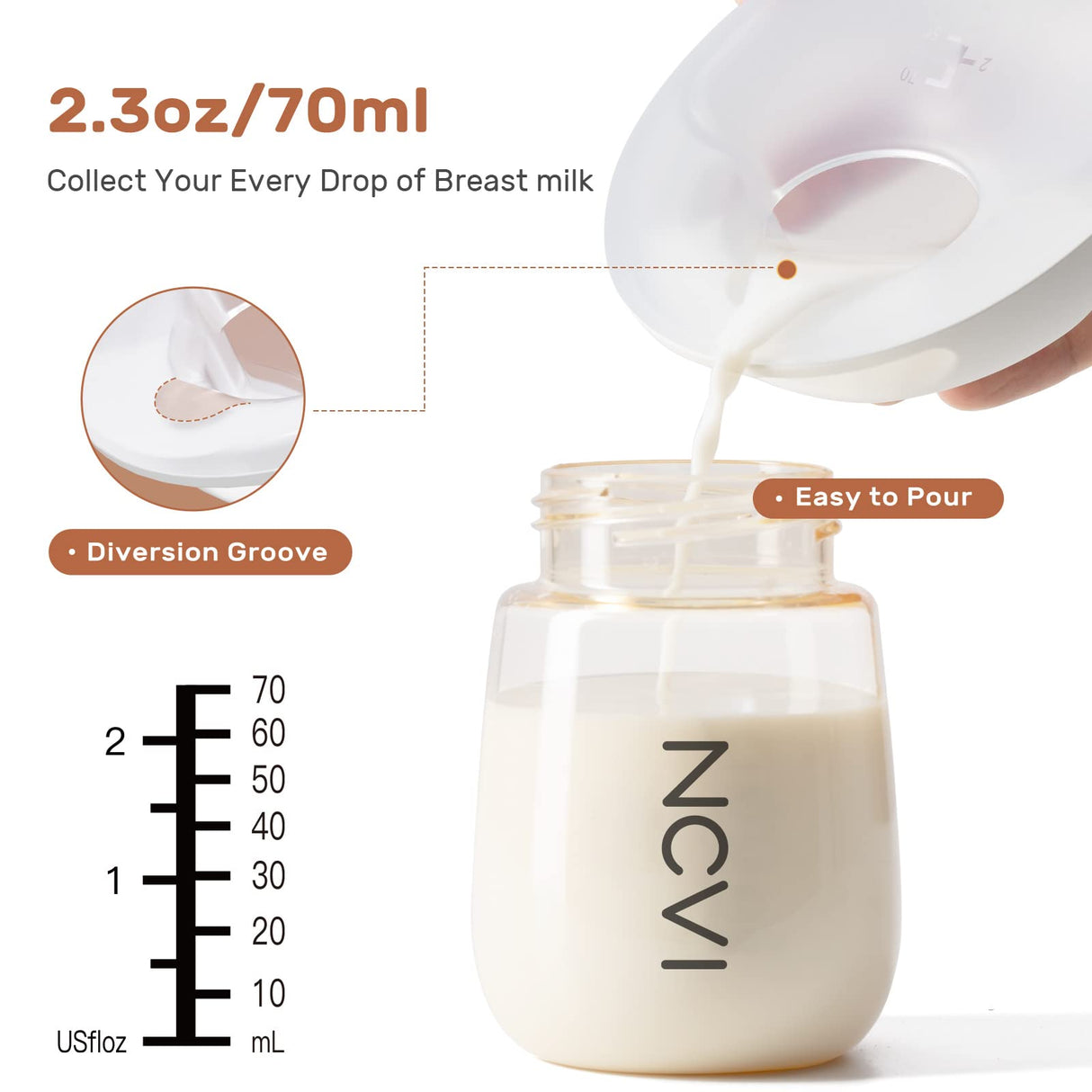 NCVI Silicone Breast Milk Collector Catcher, Let Down Manual Breastmilk Saver Collection Cup for Leaking Milk, Wearable Nursing Cups BPA Free, Invisible Slim Design for Regular Bra, 2.3oz/70mlx2 Count