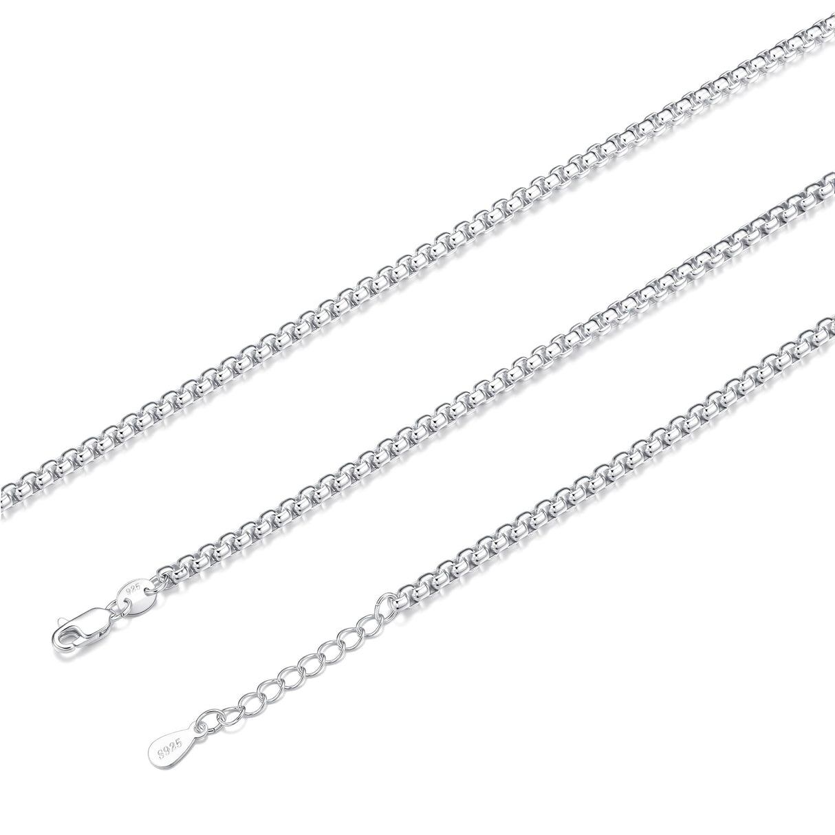 TOPCRED 925 Sterling Silver 3mm Box Chain Bracelet for Women 7 Inches