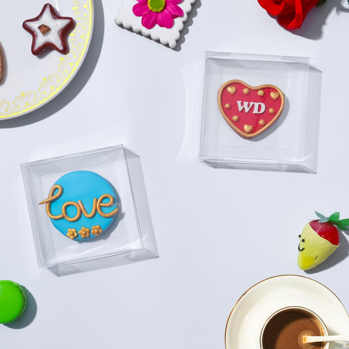 TEMLQPACK 100 Pack 4x4x1.2inch Clear Single Cookies Boxes Small Bakery Boxe Macaron Boxes Brownie BoxesPastry Boxe for Easter Mother's Father's Christmas Birthday Day