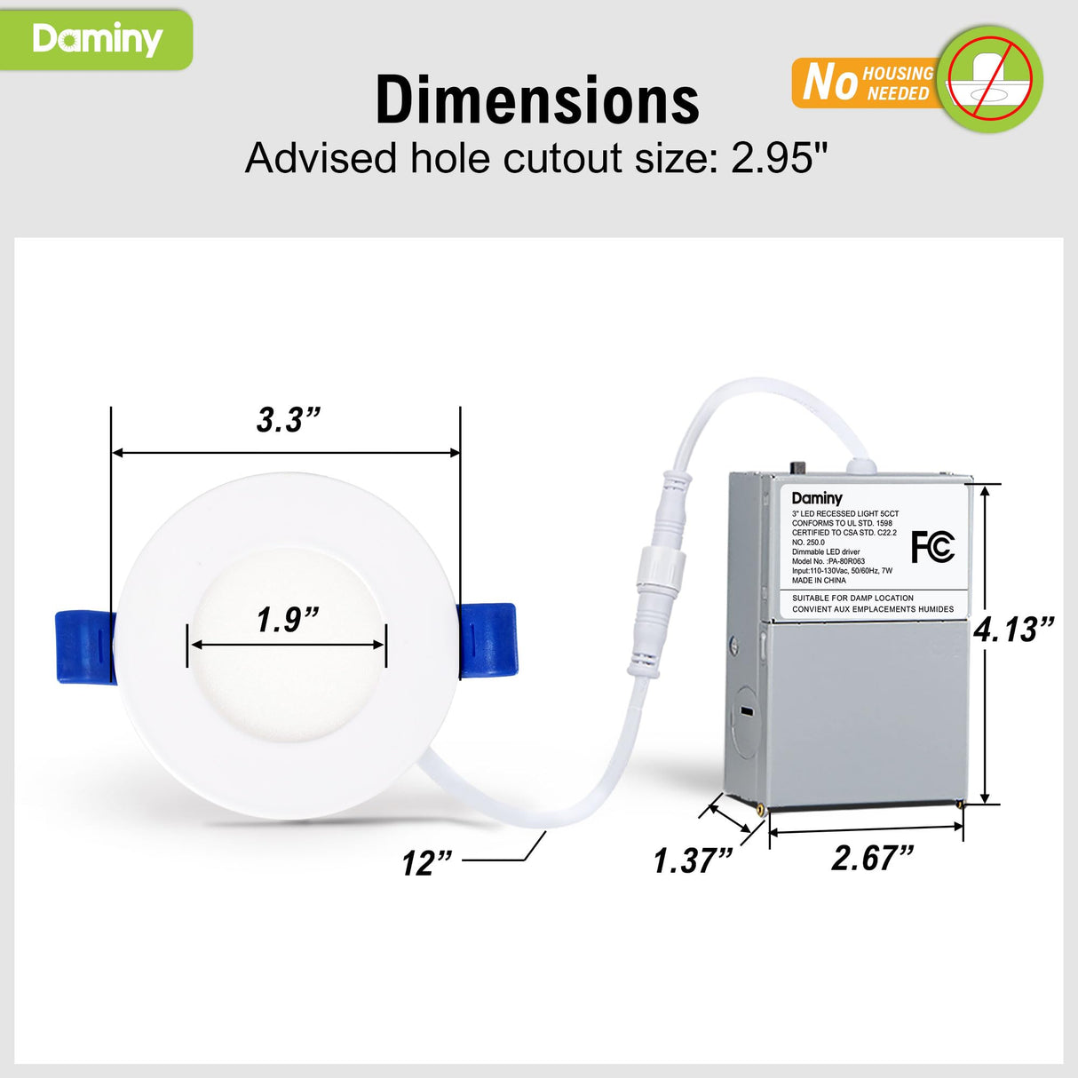 DAMINY 24 Pack 3 Inch LED Recessed Lighting with Junction Box,5CCT,Ultra-Thin Recessed Light,7W 500LM, Dimmable Canless Wafer Ceiling Light, High Brightness