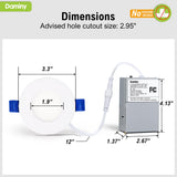 DAMINY 24 Pack 3 Inch LED Recessed Lighting with Junction Box,5CCT,Ultra-Thin Recessed Light,7W 500LM, Dimmable Canless Wafer Ceiling Light, High Brightness