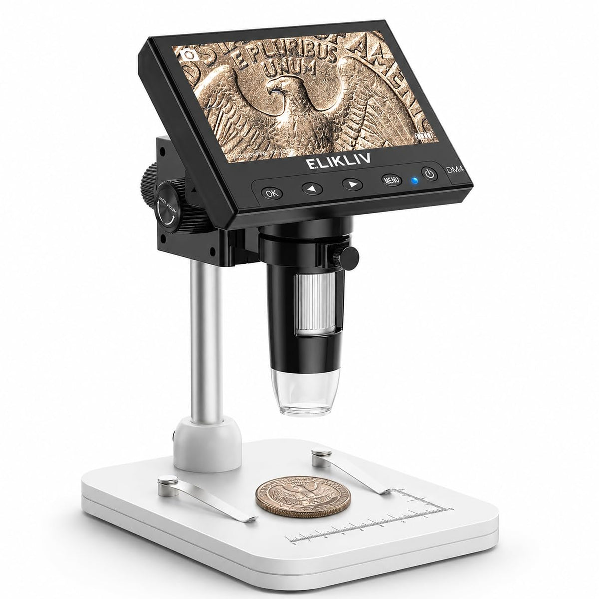 Elikliv Microscope, Digital Coin Microscope 1000x with Lights, EDM4, 4.3''