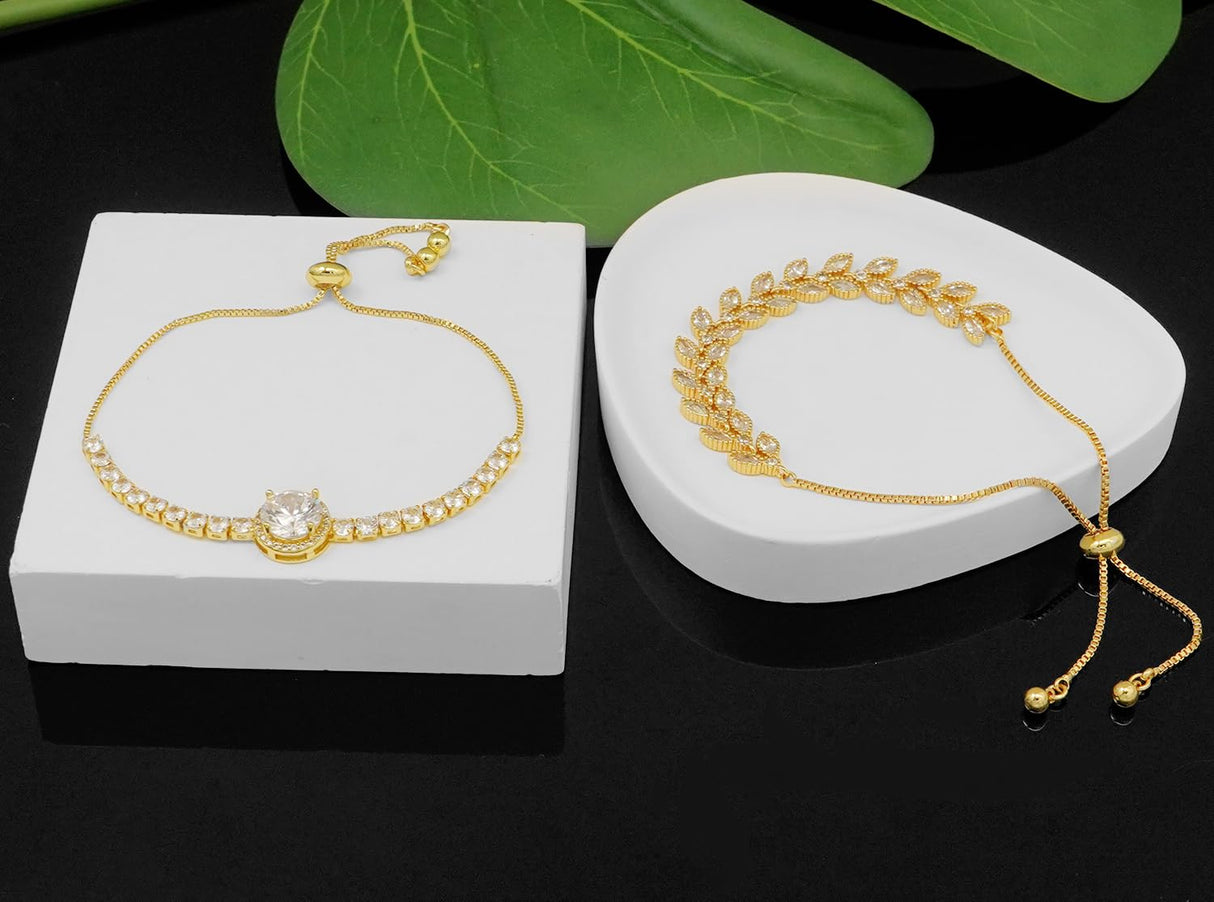 Wovanoo Tennis Bracelet for Women Cubic Zirconia Bracelets Adjustable Slider Bracelets Gold