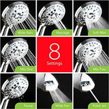 Hotel Spa AquaCare High Pressure 8-Mode Handheld Shower Head - Anti-clog Nozzles, Built-in Power Wash to Clean Tub, Extra Long 6 ft. Stainless Steel Hose, Wall & Overhead Brackets