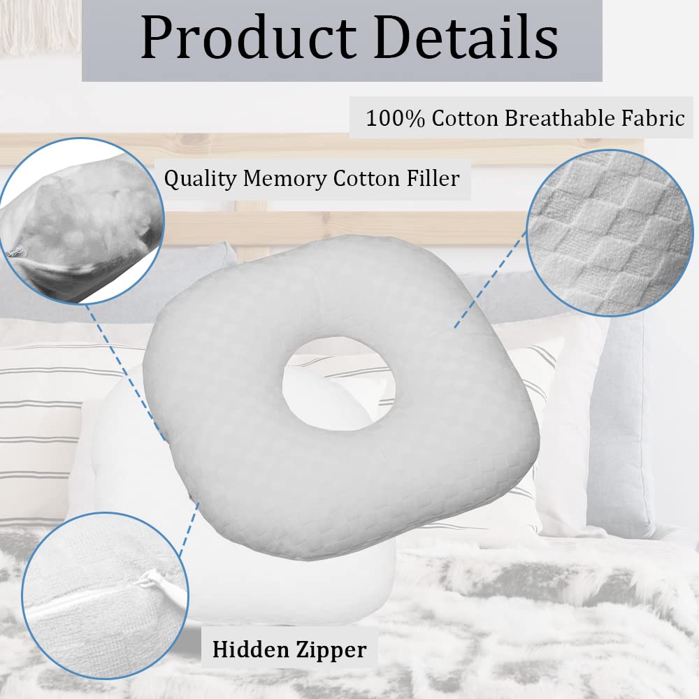Wuronsa Ear Piercing Pillow for Side Sleepers, Pillow with an Ear Hole for CNH and Ear Pain Ear Inflammation Pressure Sores, O-Shaped Side Sleeping Pillow, Ear Guard Pillow