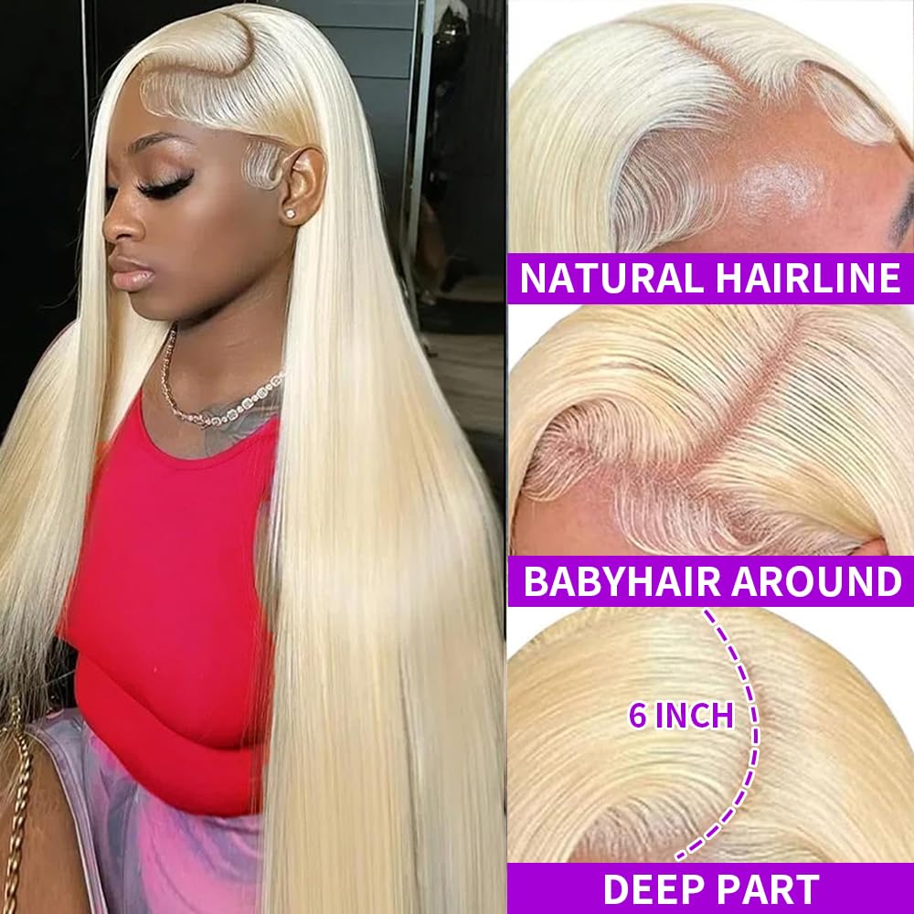 32 Inch 613 13x6 Lace Front Wig Human Hair 200 Density Blonde Straight Lace Front Wigs Human Hair Blonde Wig Human Hair Pre Plucked 613 HD Lace Frontal Wigs Human Hair For Women 613 Human Hair wig