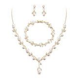 EVER FAITH Cubic Zirconia Pearl Leaf Wedding Jewelry Set for Bride Gold