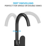 Bächlein Kitchen Faucet Matt Black - Sink Tap with 360° Swivel Spout, Modern Water Tap