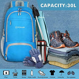 ZOMAKE Lightweight Packable Backpack 30L, Foldable Hiking Backpacks Water Resistant Compact Folding Daypack for Travel(Light Blue)