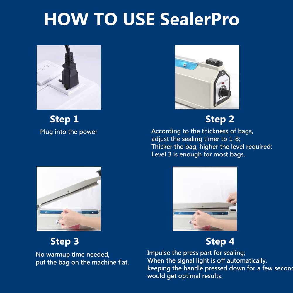 LinsnField Sealer Pro, 12-inch Super Impulse Heat Bag Sealer, 7-mm Sealing System with Patent for Never Burn Out, Antioxidant Aluminium Shield, Copper Transformer, Built-in Fuse Safety System, White