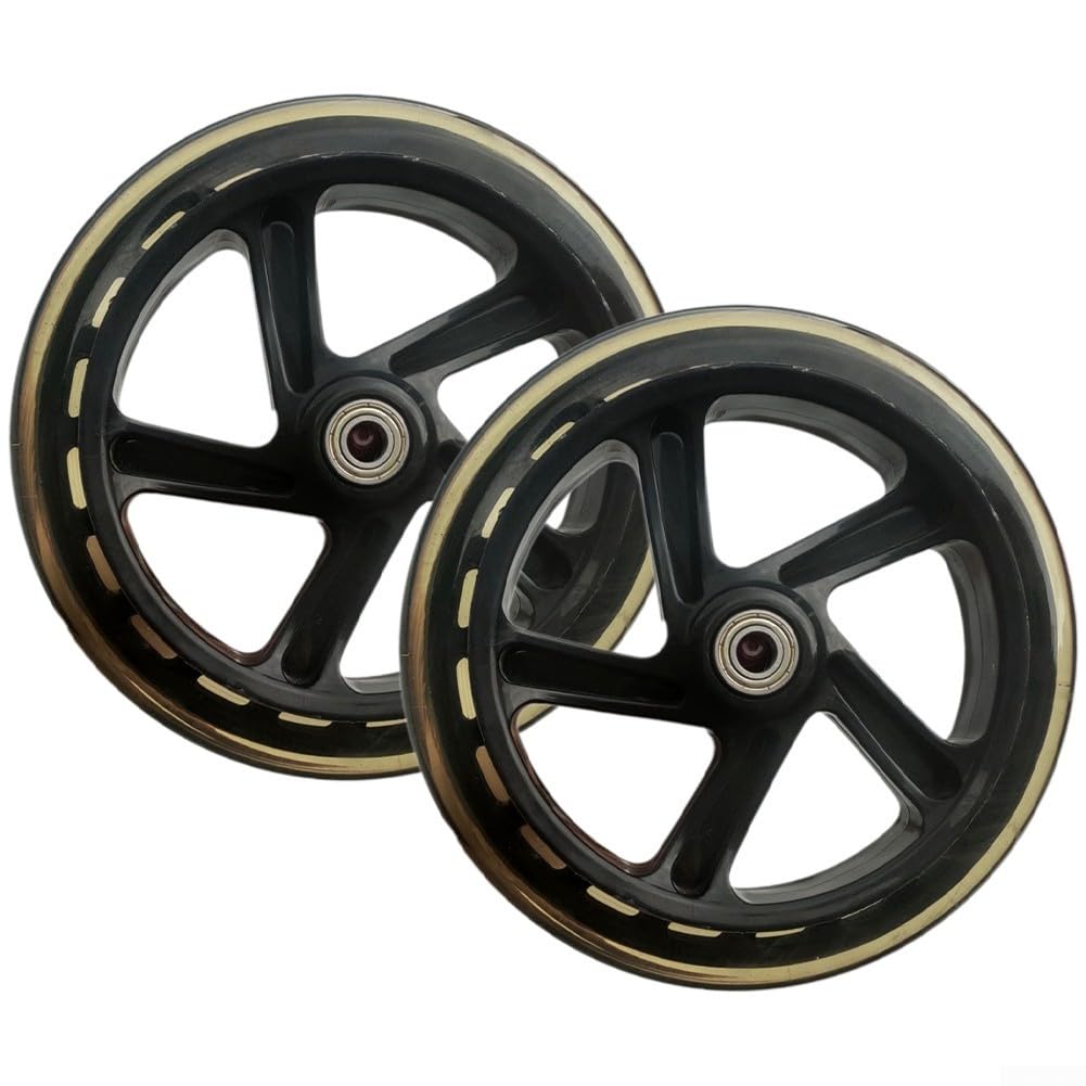URPIZY Pack of 2 Scooter Tyres Replacement Tyres, 125mm - 200mm Scooter Wheels Pu City Scooter Wheels with Bearings, Skates Wagon Cart Trolley Wheel(180mm*30mm Black)