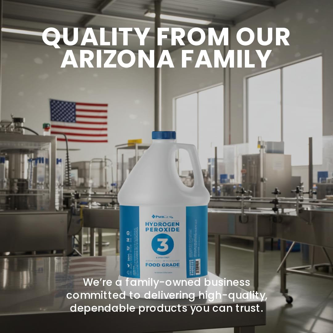3% Food Grade Hydrogen Peroxide (1 Gallon) - No Added Stabilizers - Made in The USA derived from 35% Food Grade Hydrogen Peroxide