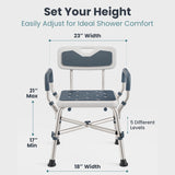Shower Chair for Elderly and Disabled (450lb) with Padded Armrests and Back, Adjustable Height Shower Seat, Heavy Duty Shower Chairs for Inside Shower, Handicap - Blue