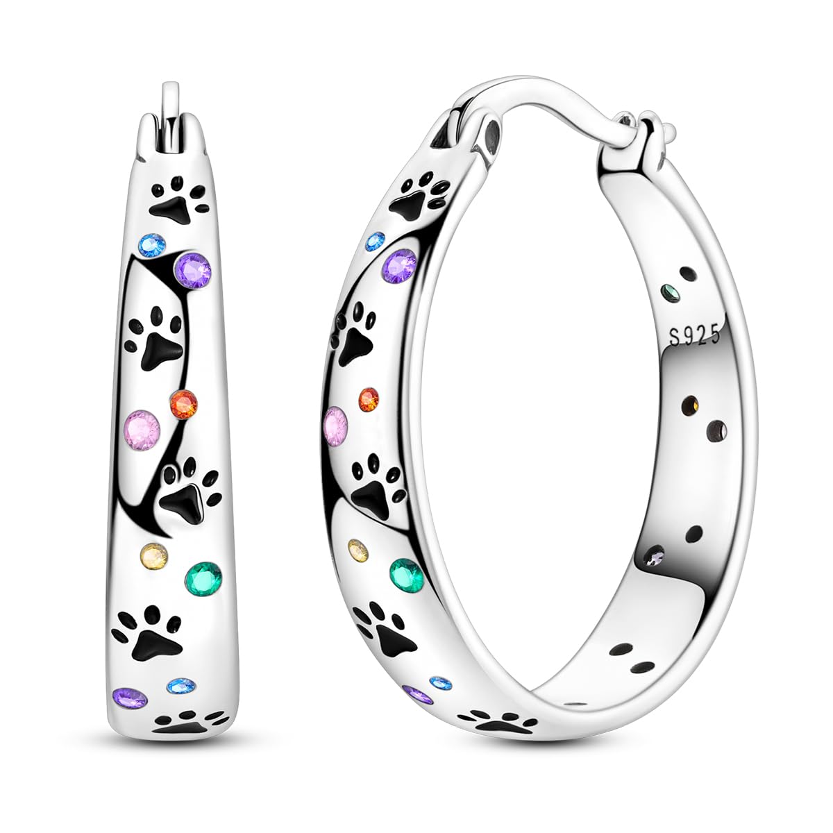 NARMO 925 Sterling Silver Hoops Colorful Pet Claws Earrings for Women