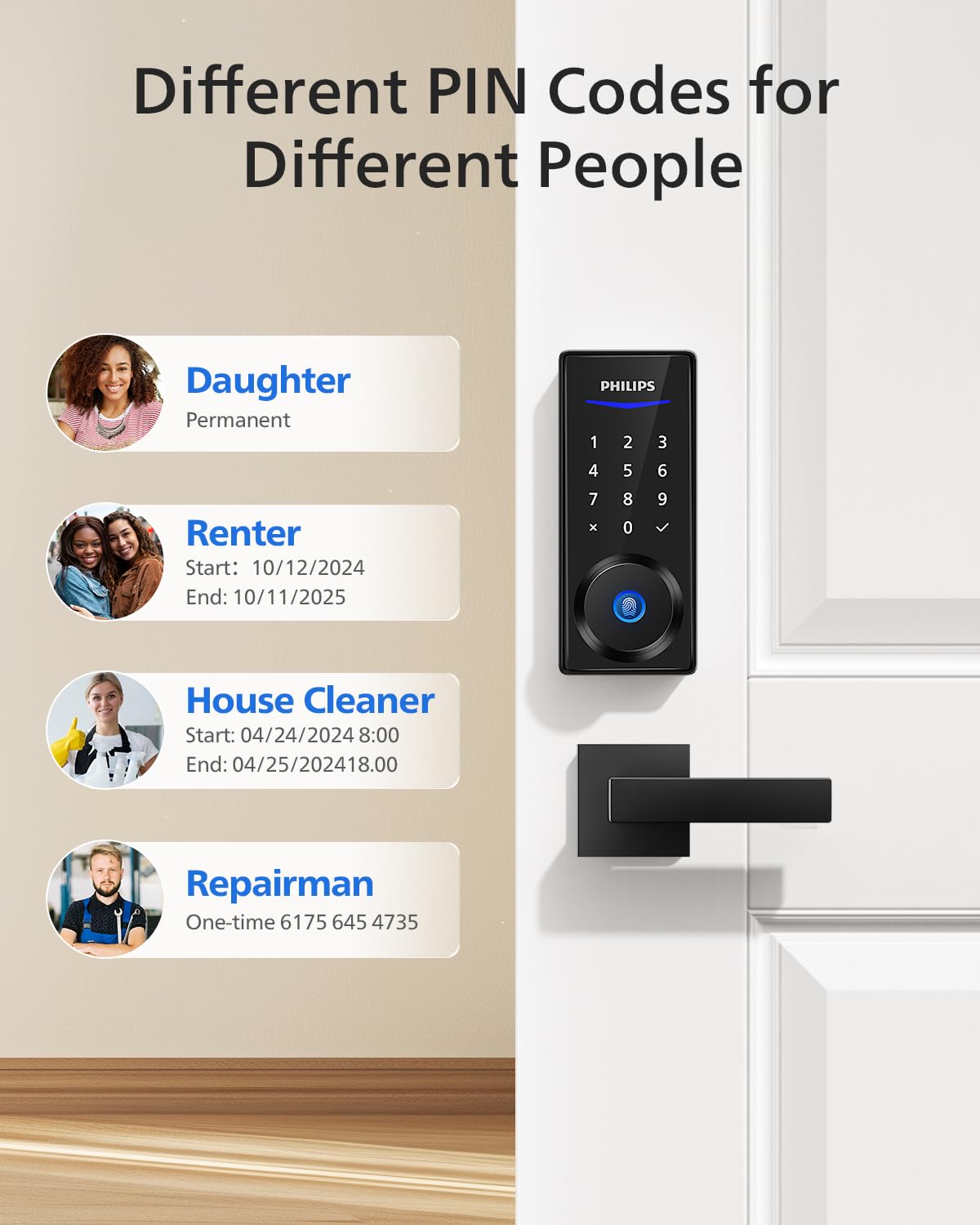 Philips Smart Lock with Handles, Keyless Entry Front Door Lock Set, Smart Keypad Deadbolt with Handle, Digital Door Lock for Front Door, App Fingerprint PIN Code Unlocking, Auto Locking