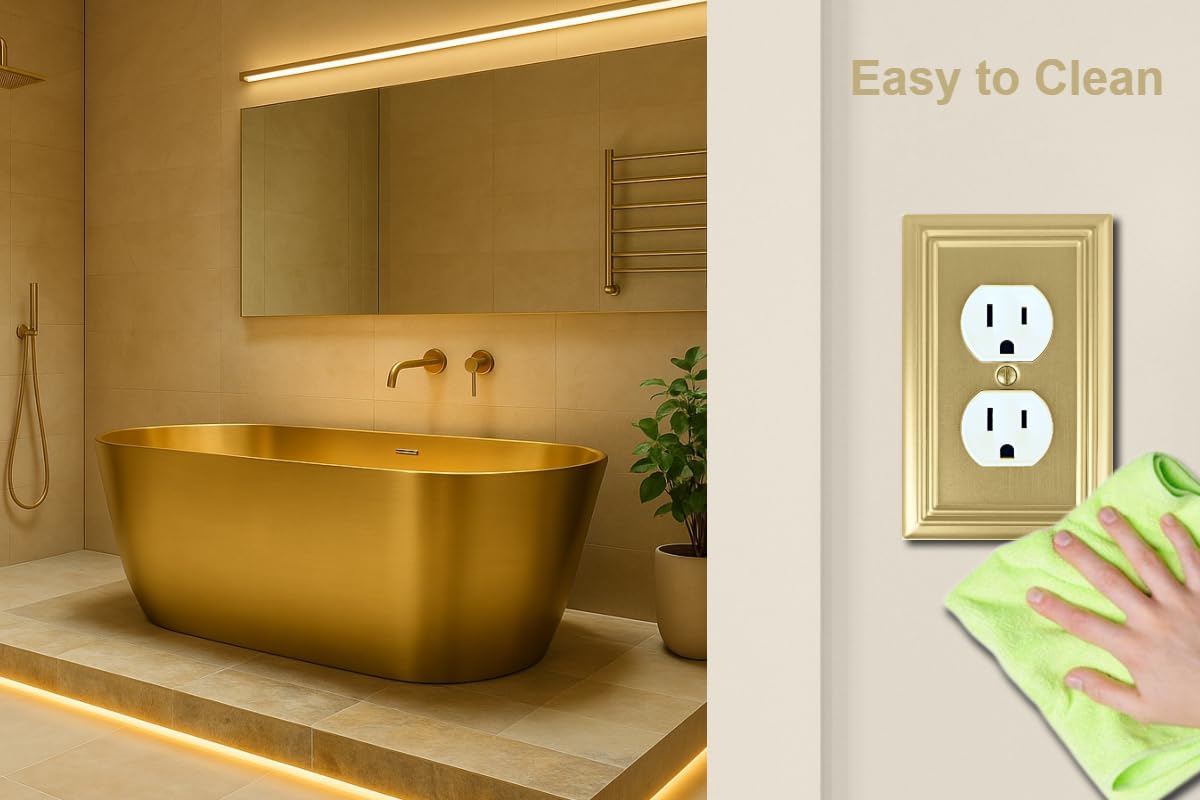 OKAWYC Single Duplex Outlet Light Switch Cover Adler Metal Wall Plate, 4-Pack Brushed Brass 1 Gang, for Receptacle Light Switch, Switch Cover Decorative Wallplate, Durable