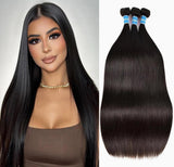10A Straight Bundles Human Hair 20 22 24 Inch Straight Hair 3 Bundles Unprocessed Brazilian Virgin Hair Bundles Human Hair Extension Double Weft Natural Black