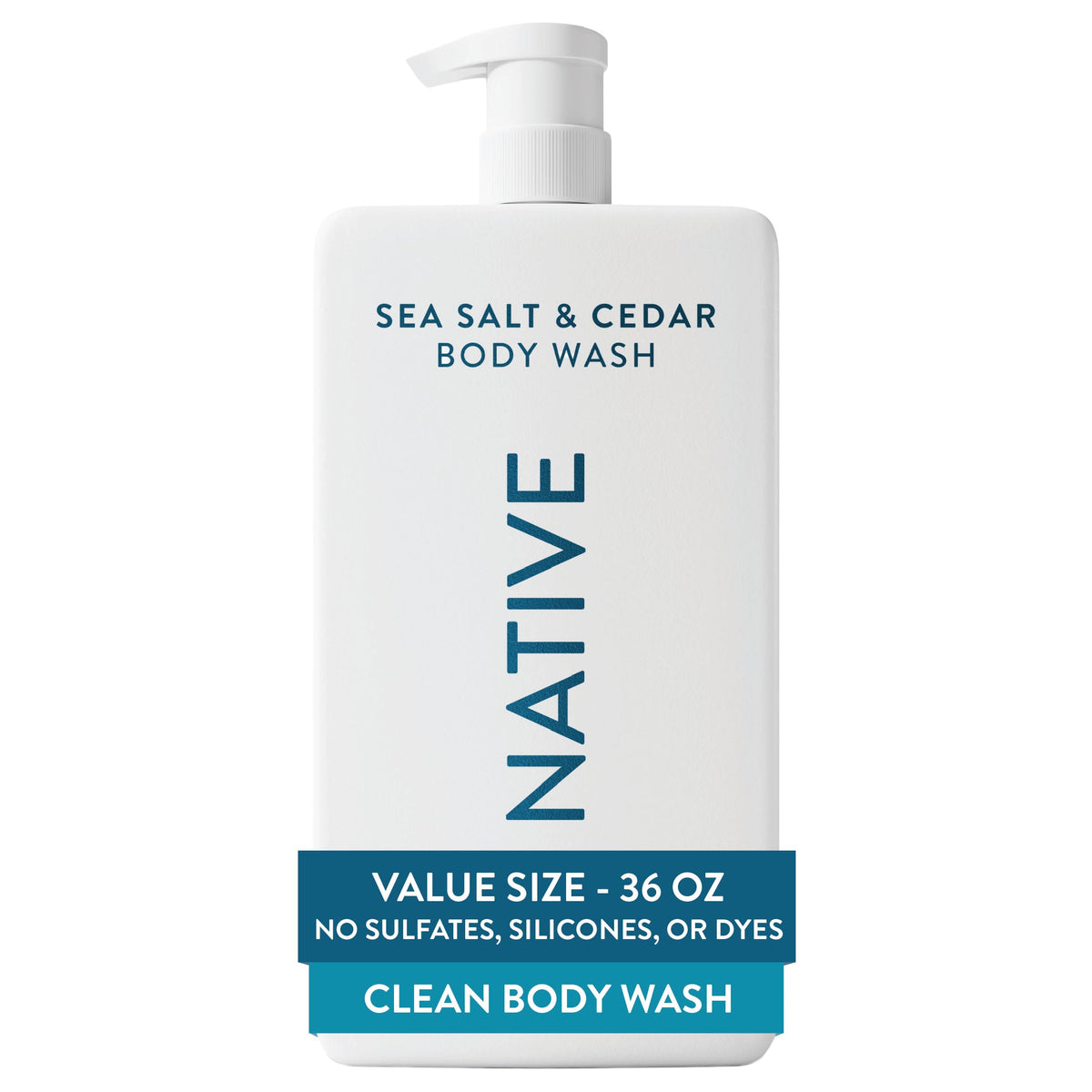 Native Clean Body Wash for Women & Men, Sea Salt & Cedar Scent, 36 fl oz