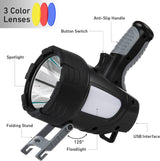LBE Rechargeable Spotlight Outdoor, 2,000,000 Lumens Led Spotlight Flashlight with Cob Light and Foldable Tripod, 6 Modes Waterproof Handheld Spot Light for Outdoor Marine Boating Hµnting