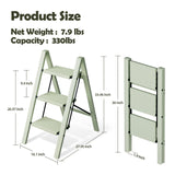 Taranta 3 Step Ladder,Aluminum Lightweight Folding 3 Step Stool with Anti-Slip Wide Pedal,330lbs Capacity Step Ladder for Household,Kitchen,Office - Fairyland Green