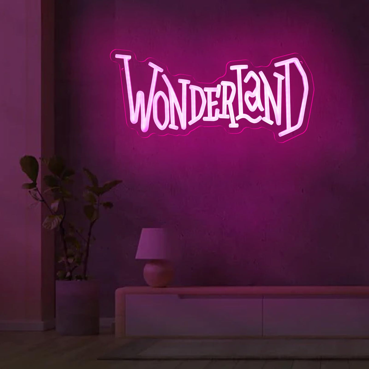 Wonderland Neon Signs Alice In Wonderland Neon Light for Wall Art Decor, Dimmable Pink LED Neon Lights for Bedroom Theme Hotel Bar Decorations Halloween Christmas Kids Gifts 7 * 16 IN