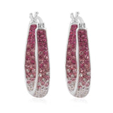 Savlano 14K White Gold Plated Inside Out Crystal Hoop Earrings For Women (Pink-White)
