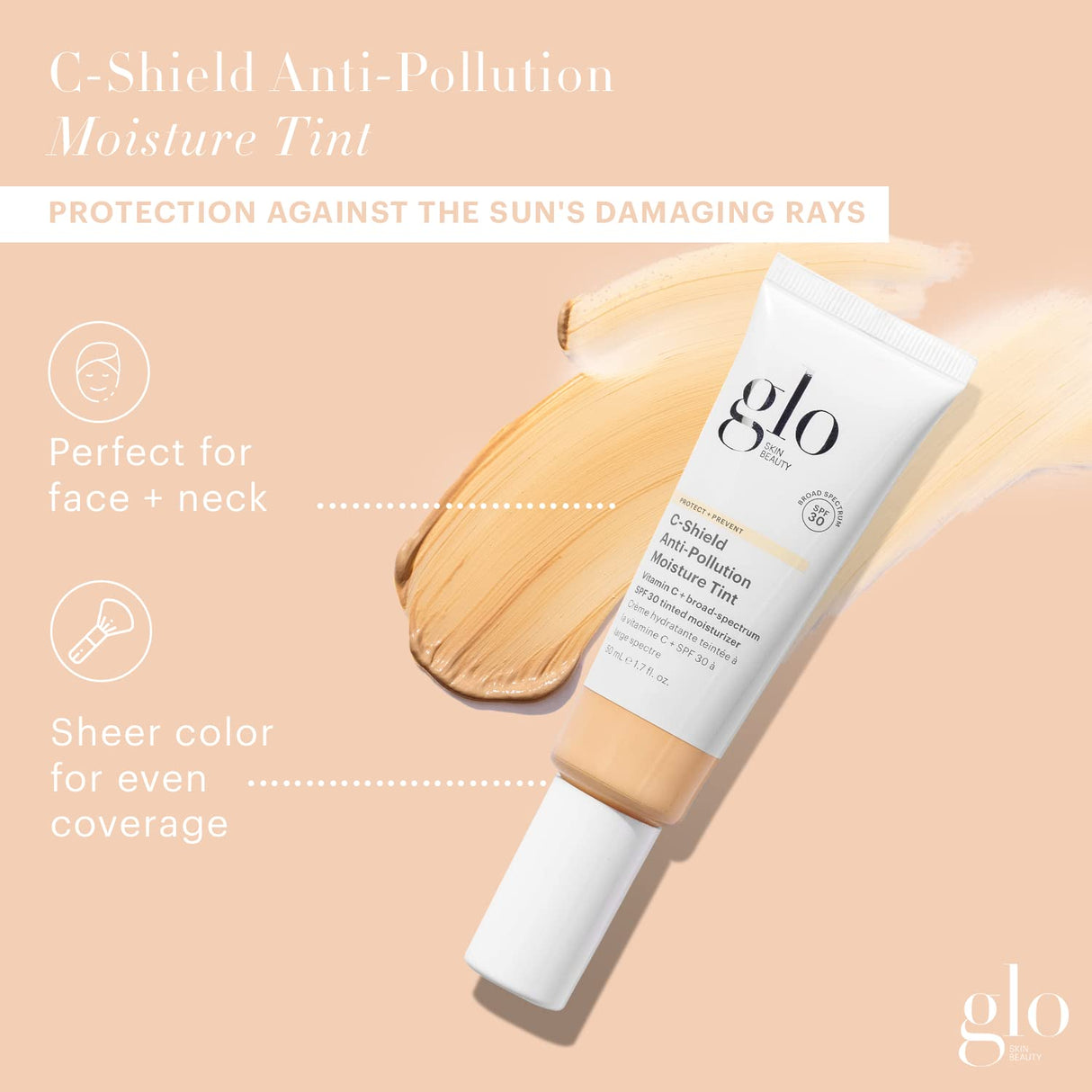 Glo Skin Beauty C-Shield Anti-Pollution Moisture Tint - Tinted Moisturizer With SPF 30 for Face, Broad Spectrum Protection & Vitamin C, 1.7 Oz (2N-Light)