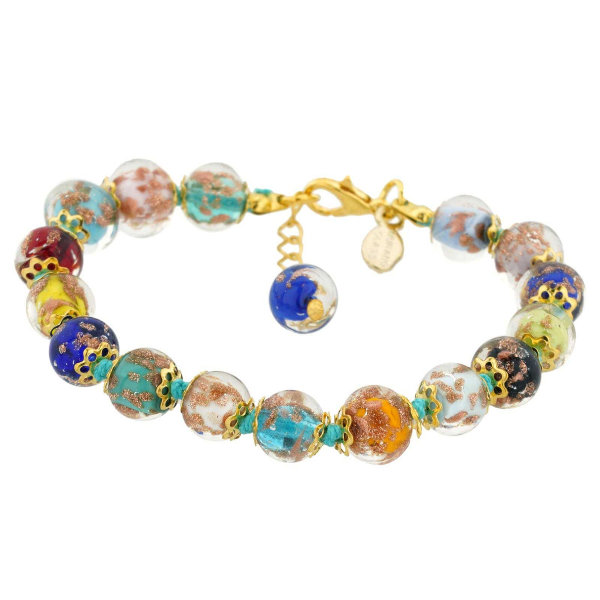 Glass of Venice Murano Bracelet - Italian Multicolor Sommerso Sparkling Beads Handmade Blown Glass for Women