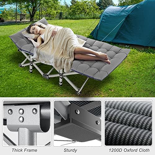 ABORON Folding Camping Cot W/Mat for Adults, Heavy Duty Outdoor Bed with Carry Bag,1200 D Layer Oxford Travel Camp Cots